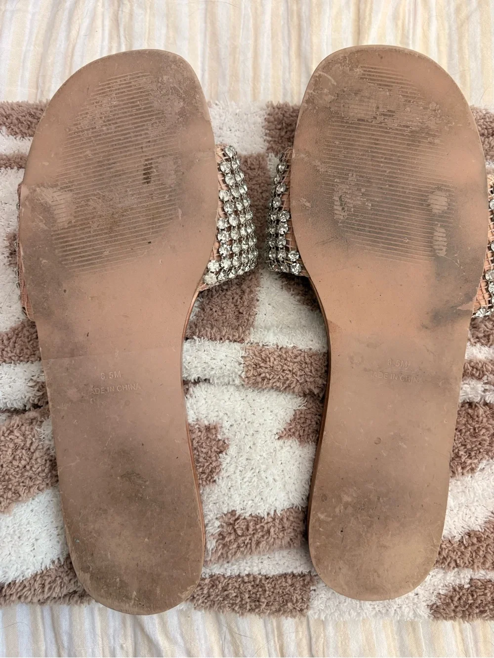 Steve Madden Tan Slide Sandals with Crystal Embellished Strap